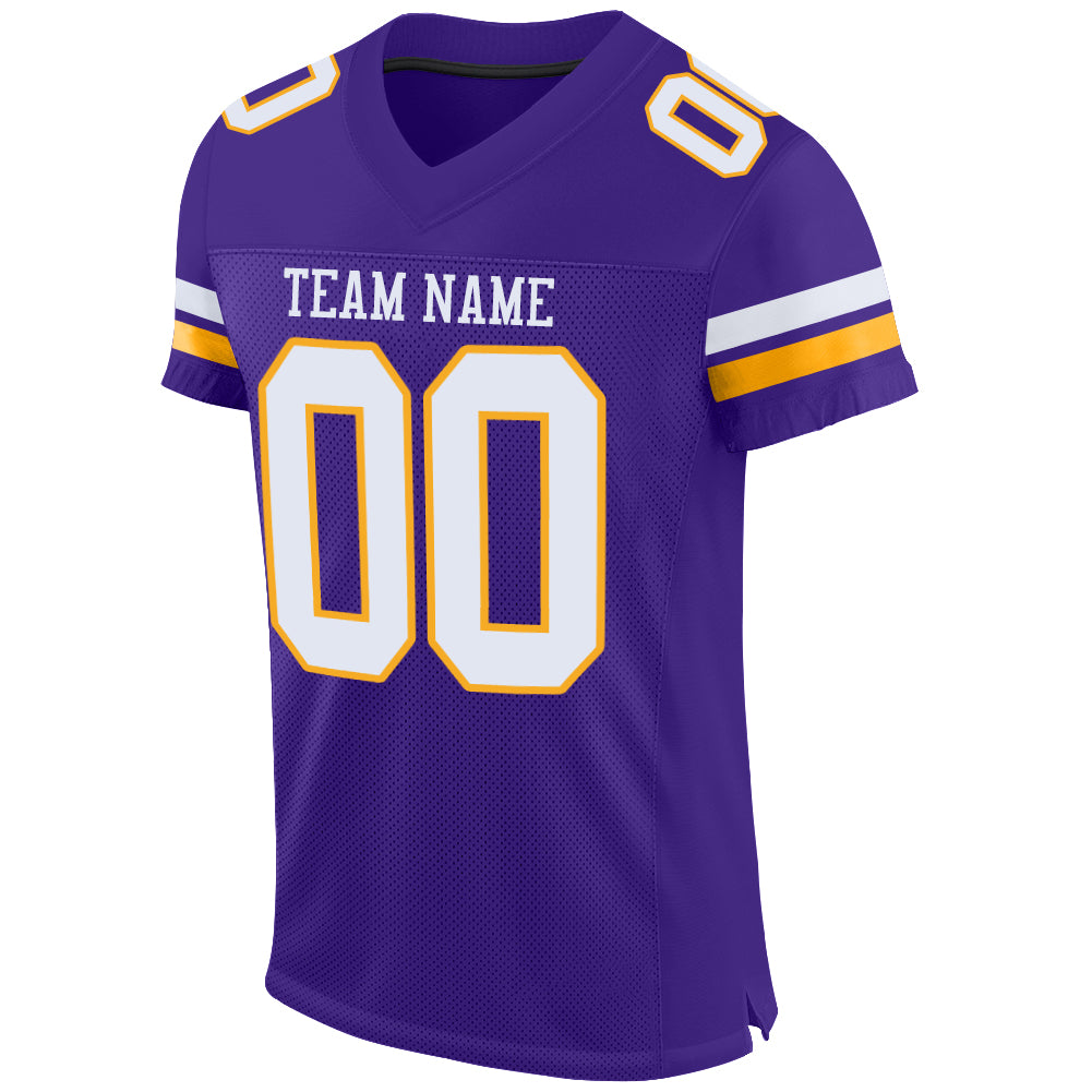 Custom Team Gold Football Authentic White Mesh Jersey Purple