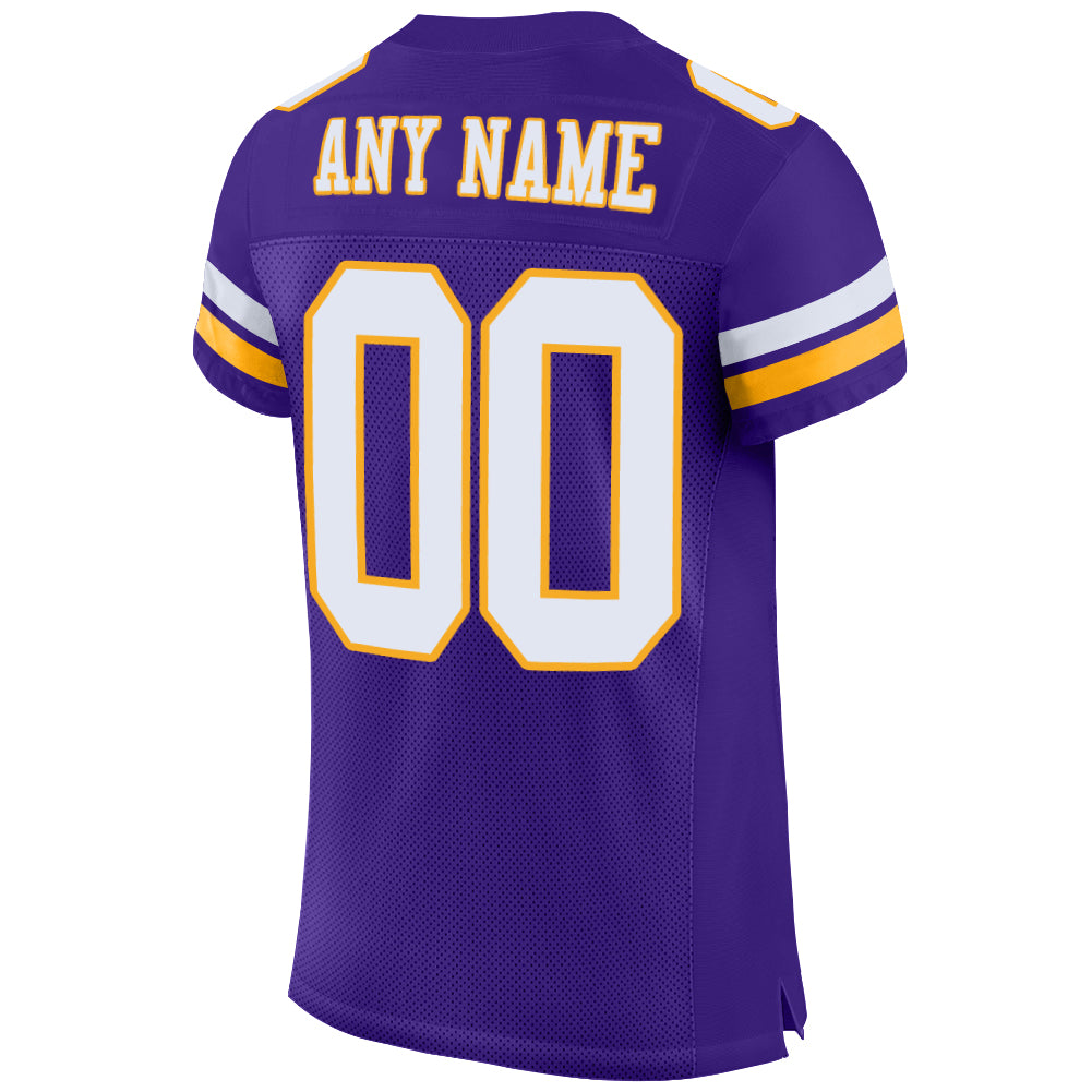 Custom Purple White-Gold Mesh Authentic Football Jersey Football