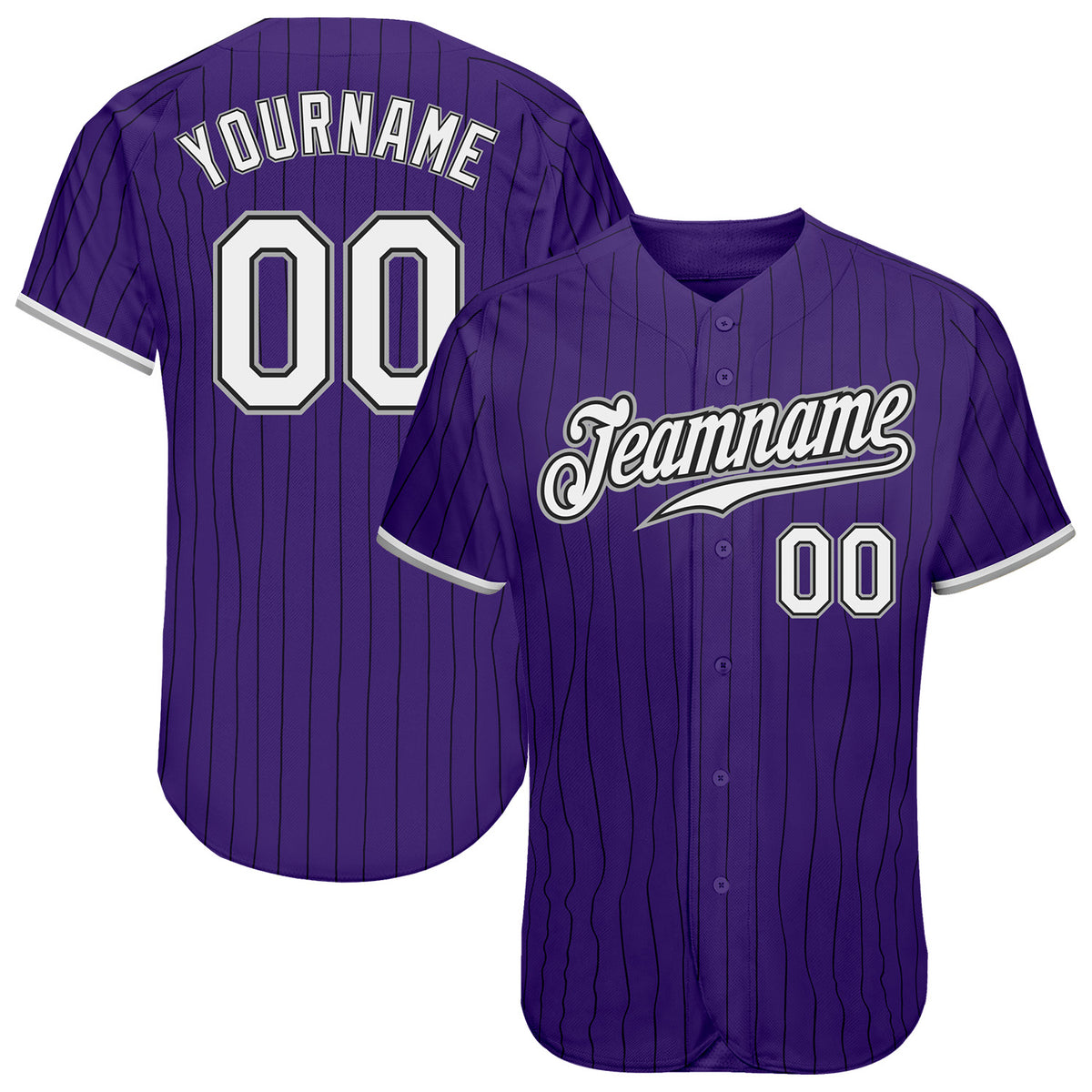 Custom Gray Purple Pinstripe Purple-Black Authentic Baseball Jersey