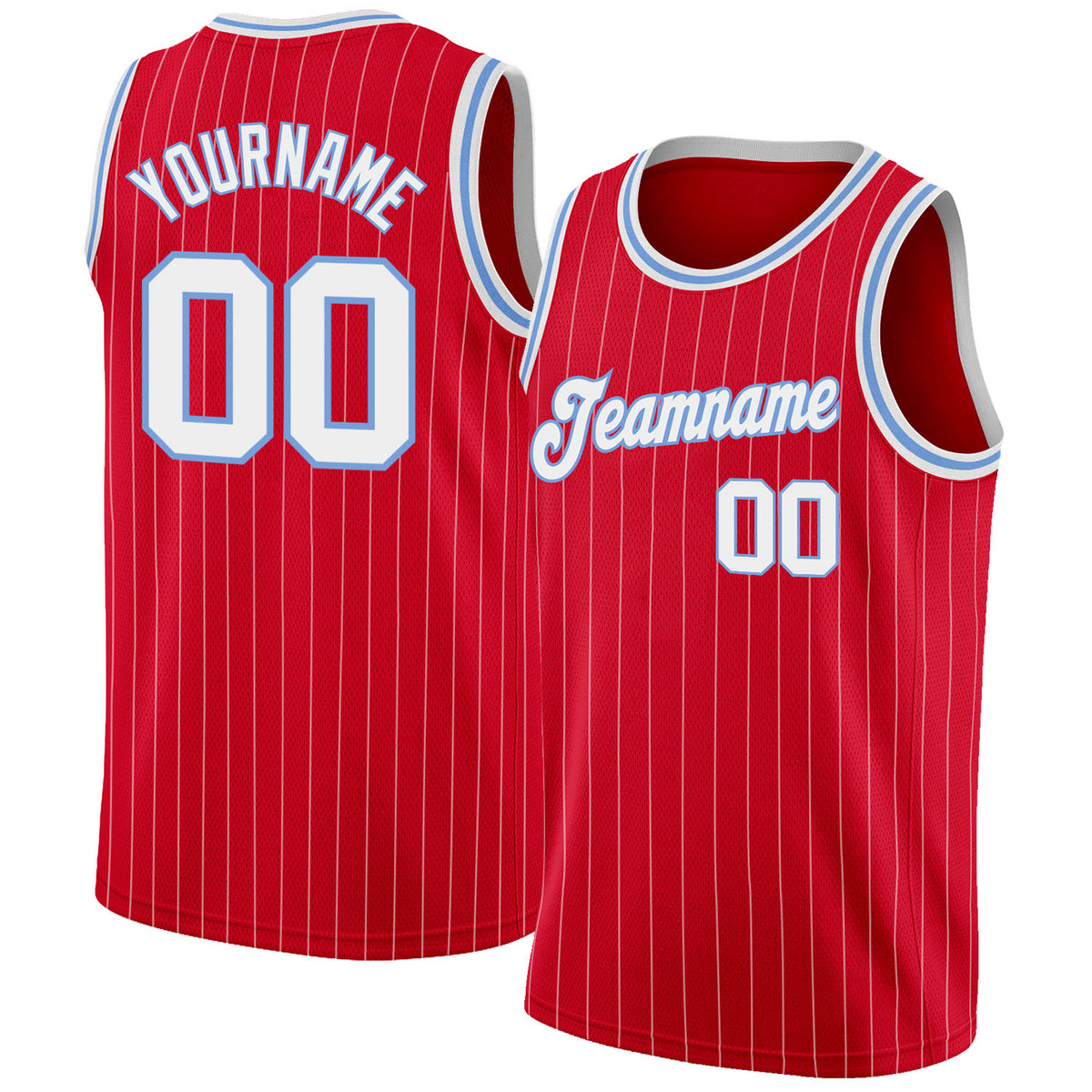 Custom Light Blue White Pinstripe Red-Navy Authentic Basketball Jersey  Discount