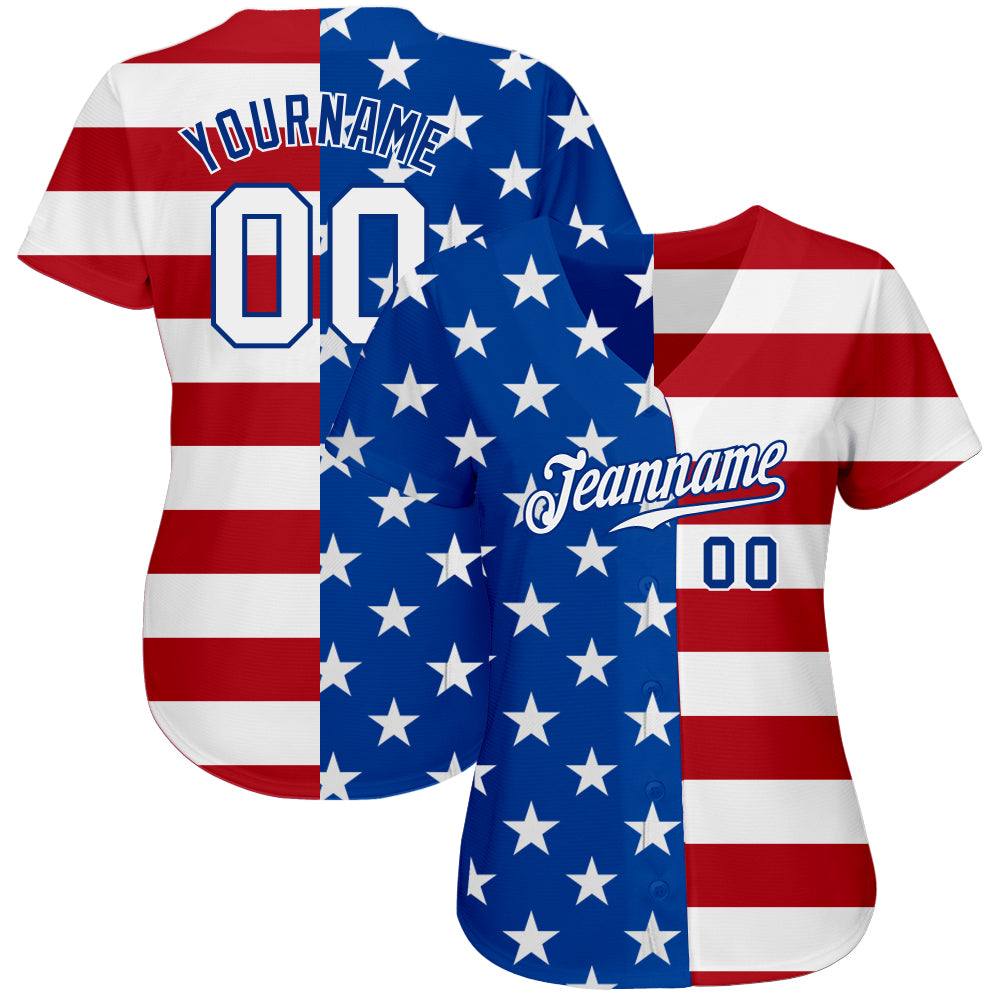 Cheap Custom White Royal-Red 3D American Flag Authentic Baseball Jersey  Free Shipping – CustomJerseysPro