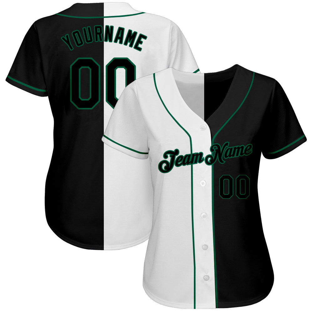 Custom White-Black Kelly Green Authentic Split Fashion Baseball Jersey Women's Size:XL