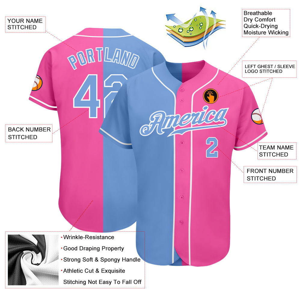 Cheap Custom Pink Light Blue-White Authentic Split Fashion Baseball Jersey  Free Shipping – CustomJerseysPro