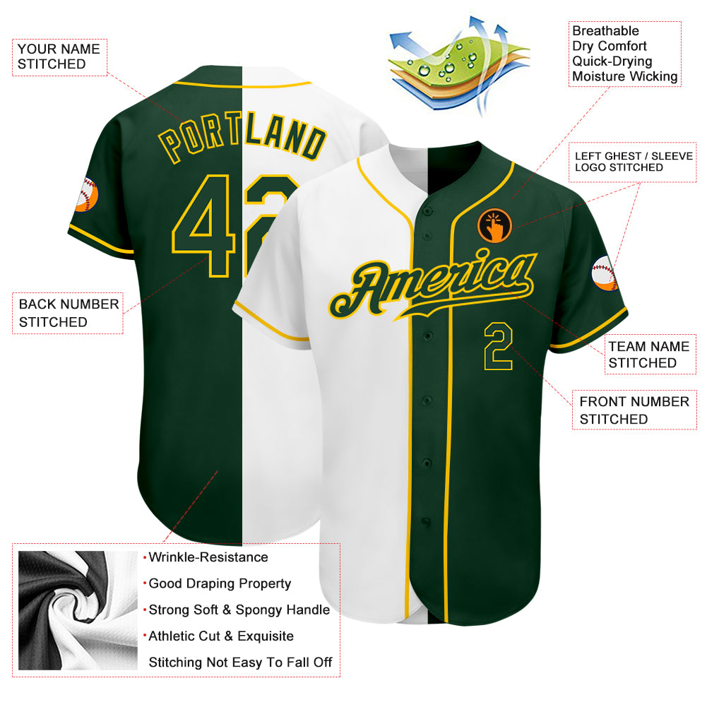 Custom Team Gold Baseball Authentic White Jersey Green