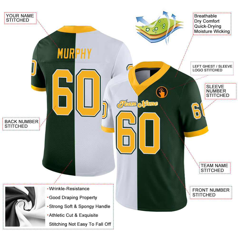 Cheap Custom Green Gold-White Mesh Split Fashion Football Jersey Free  Shipping – CustomJerseysPro