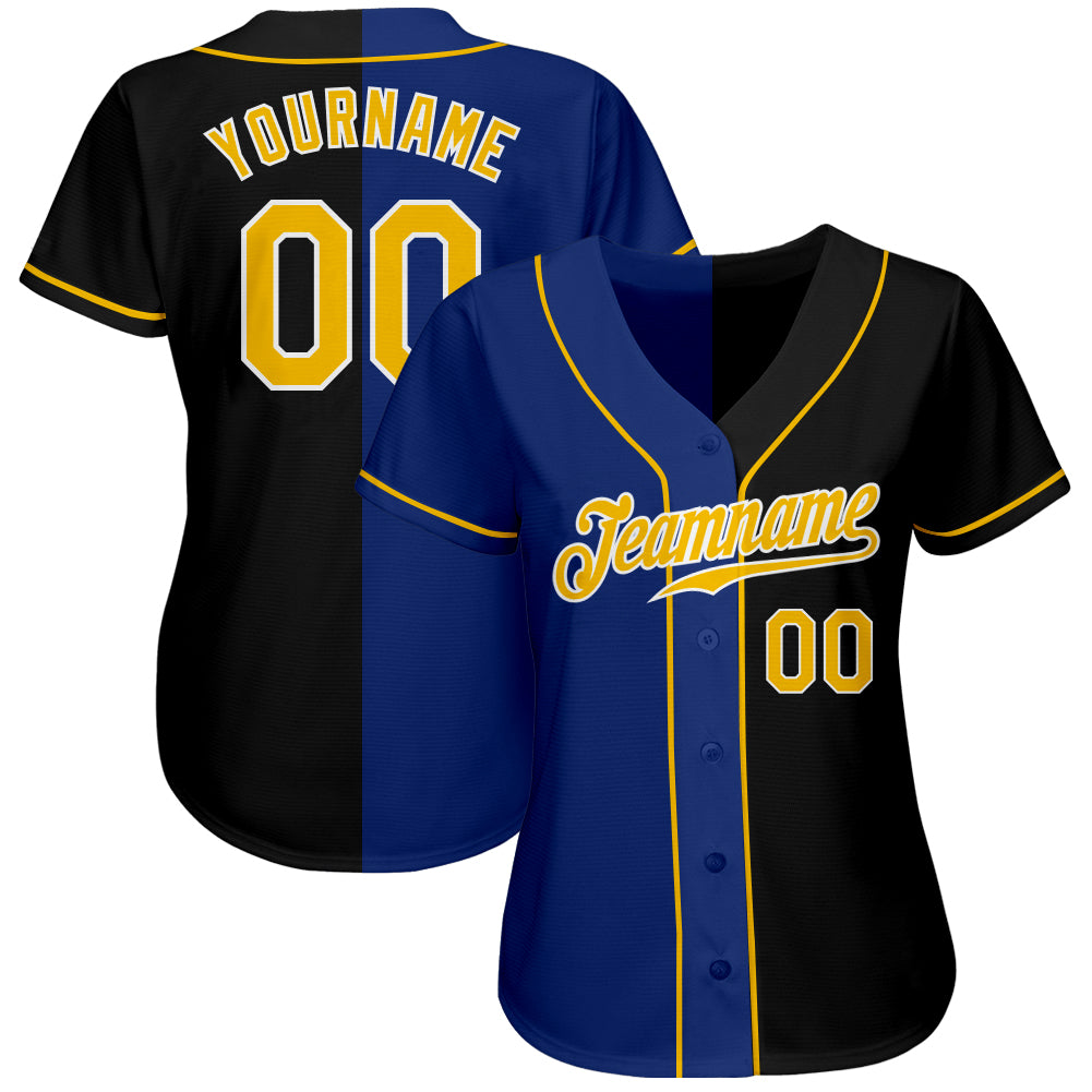 Custom Black Royal-Yellow Authentic Split Fashion Baseball Jersey