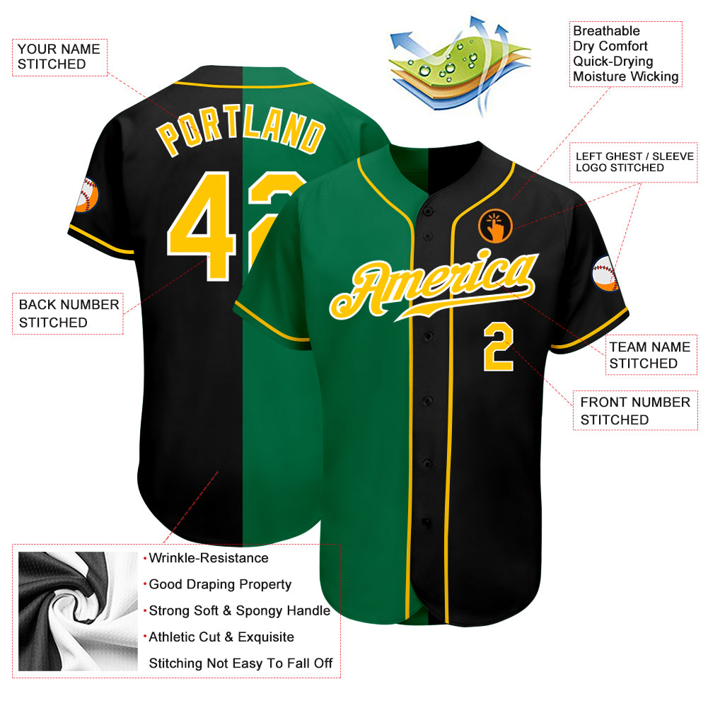 Cheap Custom Kelly Green Black-Gold Authentic Split Fashion Baseball Jersey  Free Shipping – CustomJerseysPro