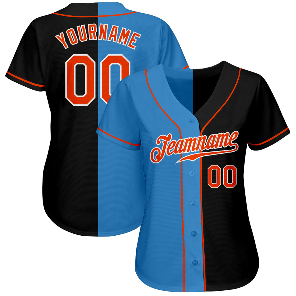 Custom Black Powder Blue-Orange Baseball Jersey