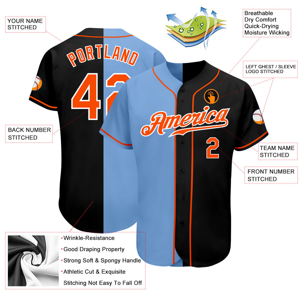 Custom Black Orange-Light Blue Authentic Baseball Jersey Discount