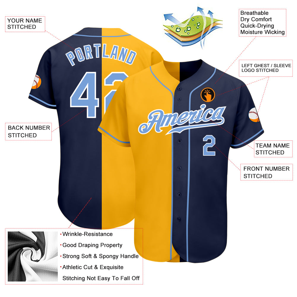 Cheap Custom Light Blue Gold-White Authentic Baseball Jersey Free