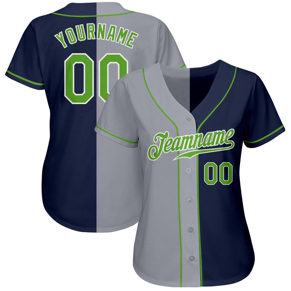 Cheap Custom Gray Neon Green-Navy Authentic Baseball Jersey Free