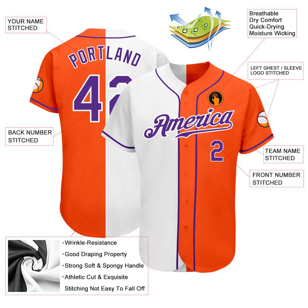 Cheap Custom Orange Purple-White Authentic Split Fashion Baseball Jersey  Free Shipping – CustomJerseysPro