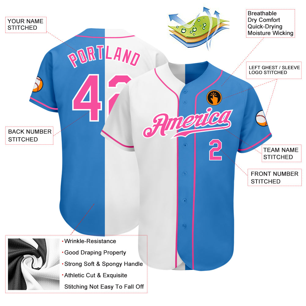 Cheap Custom Powder Blue Pink-White Authentic Baseball Jersey Free