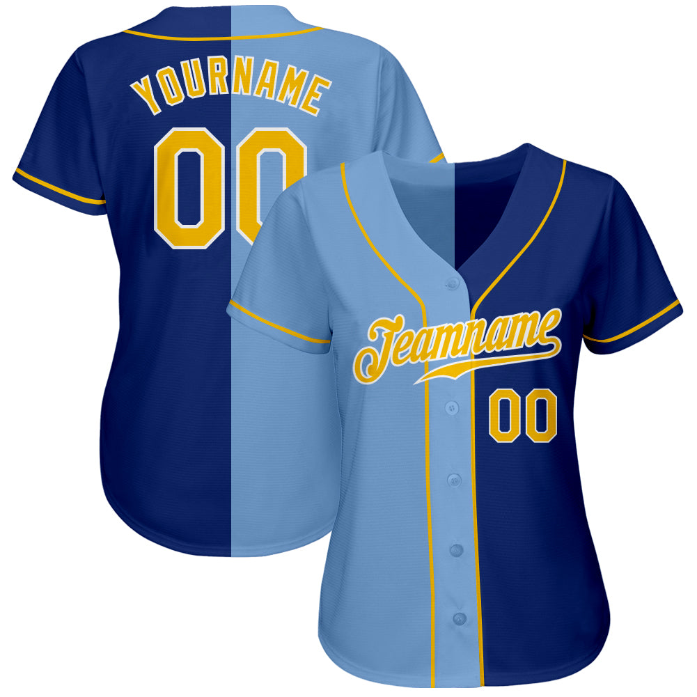 Custom Royal Light Blue-Yellow Authentic Split Fashion Baseball Jersey in  2023