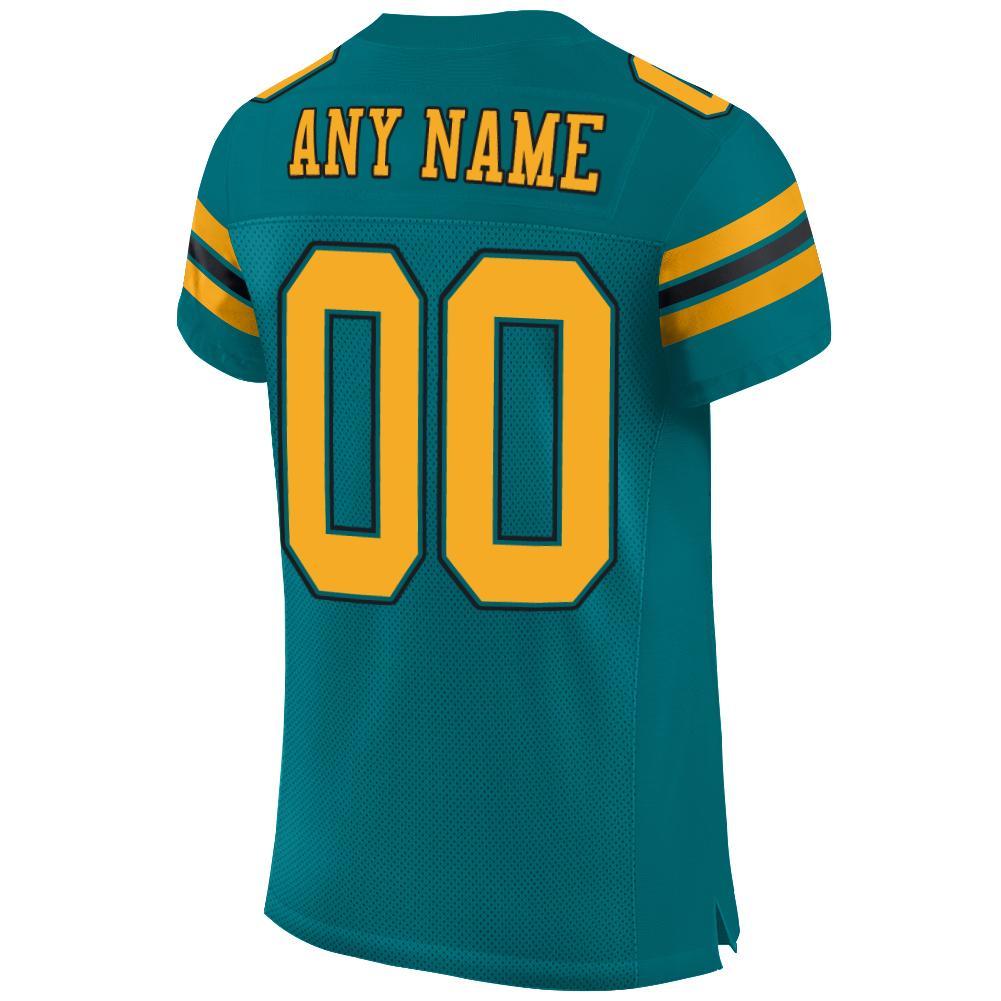 Custom Teal Gold-Black Mesh Authentic Football Jersey