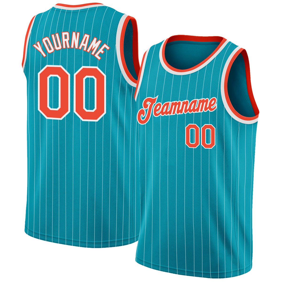 Custom Teal White Pinstripe Orange-White Authentic Baseball Jersey Discount