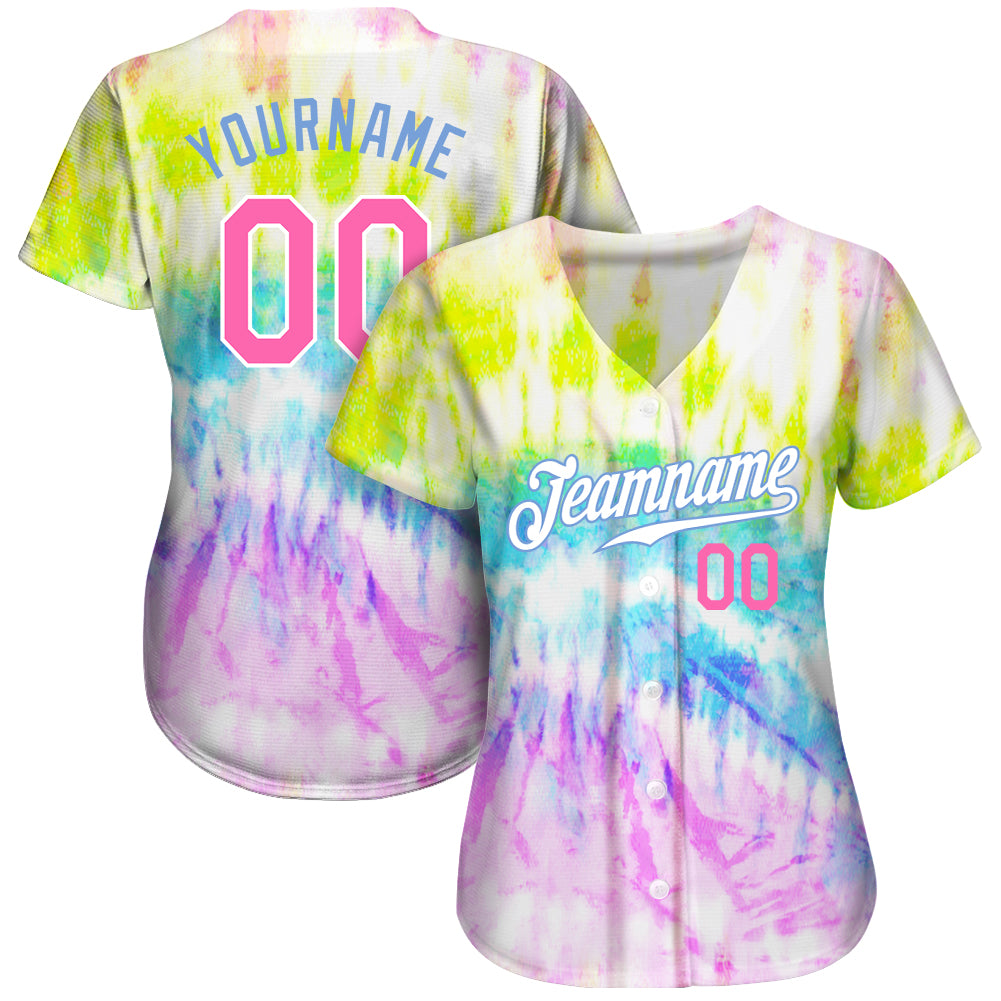 Custom Name Colorful Tie Dye Light Blue Custom Name Baseball Jerseys Shirt  - Freedomdesign