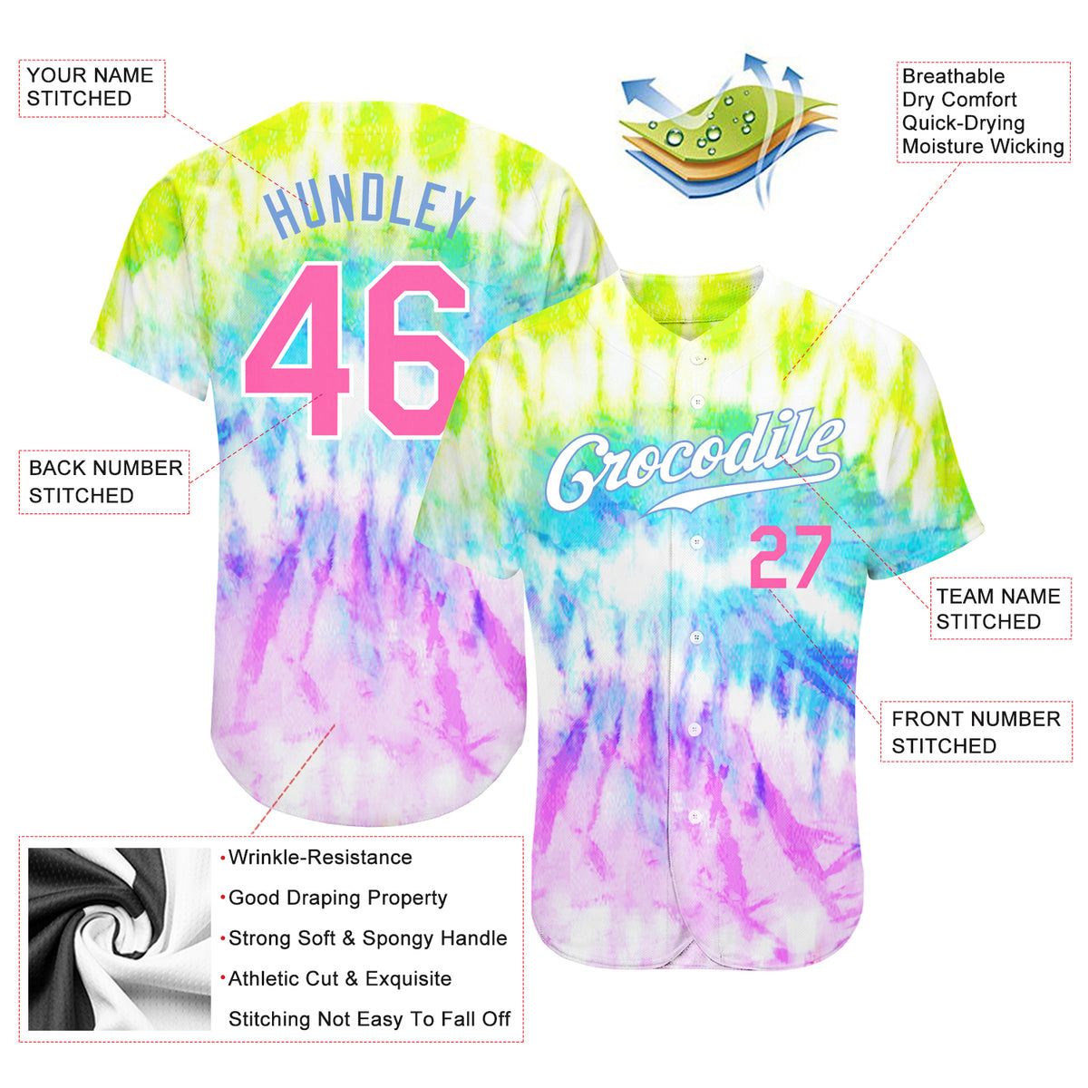 Custom Name Colorful Tie Dye Light Blue Custom Name Baseball Jerseys Shirt  - Freedomdesign