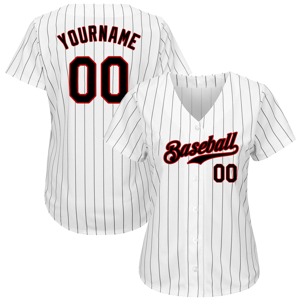 Cheap Custom Cream Black Pinstripe Black-Red Authentic Raglan