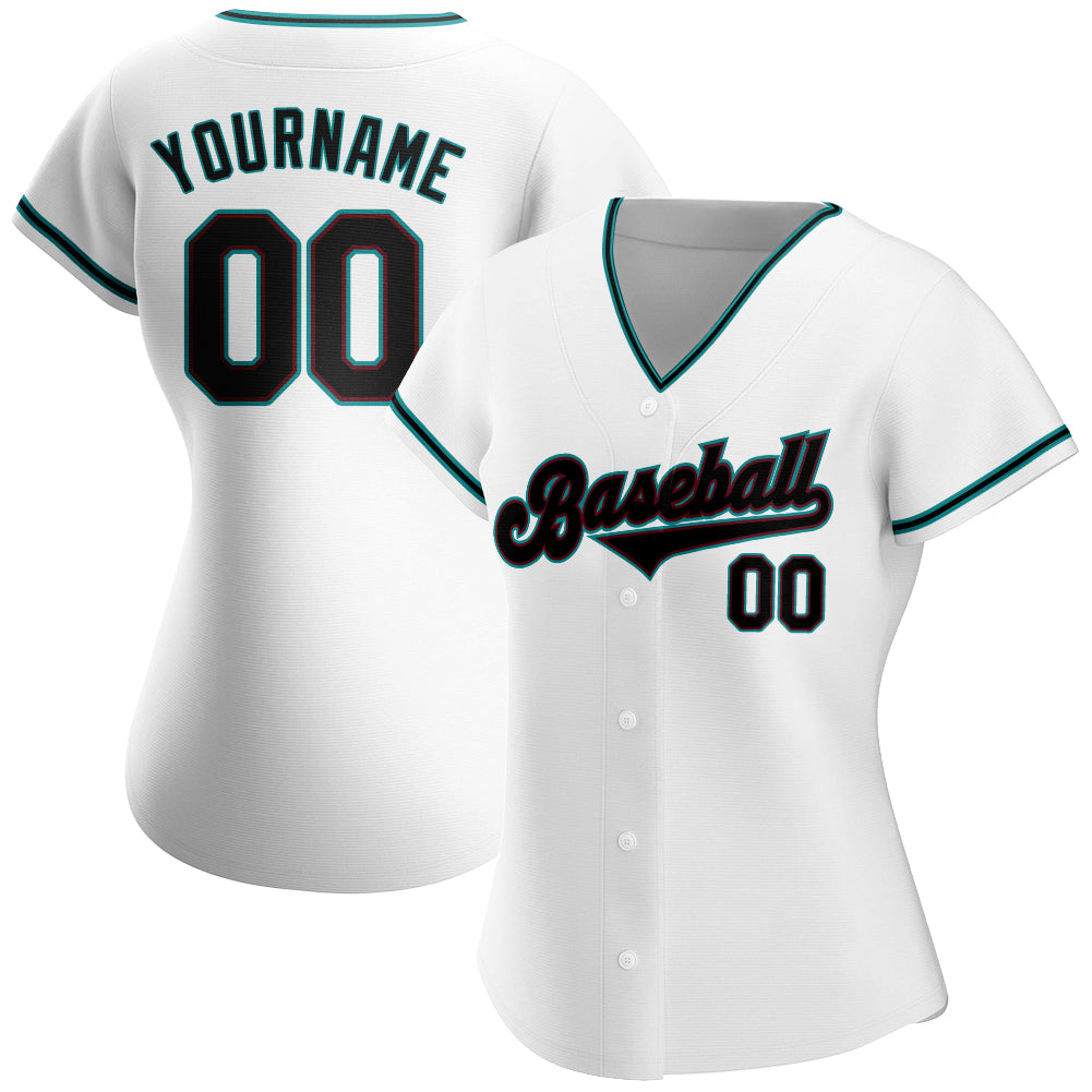 Custom White Black-Aqua Baseball Jersey