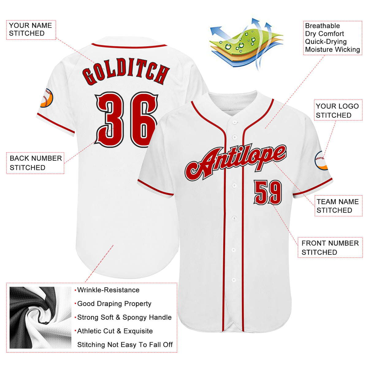 Sale Build Red Baseball Authentic White Jersey Black