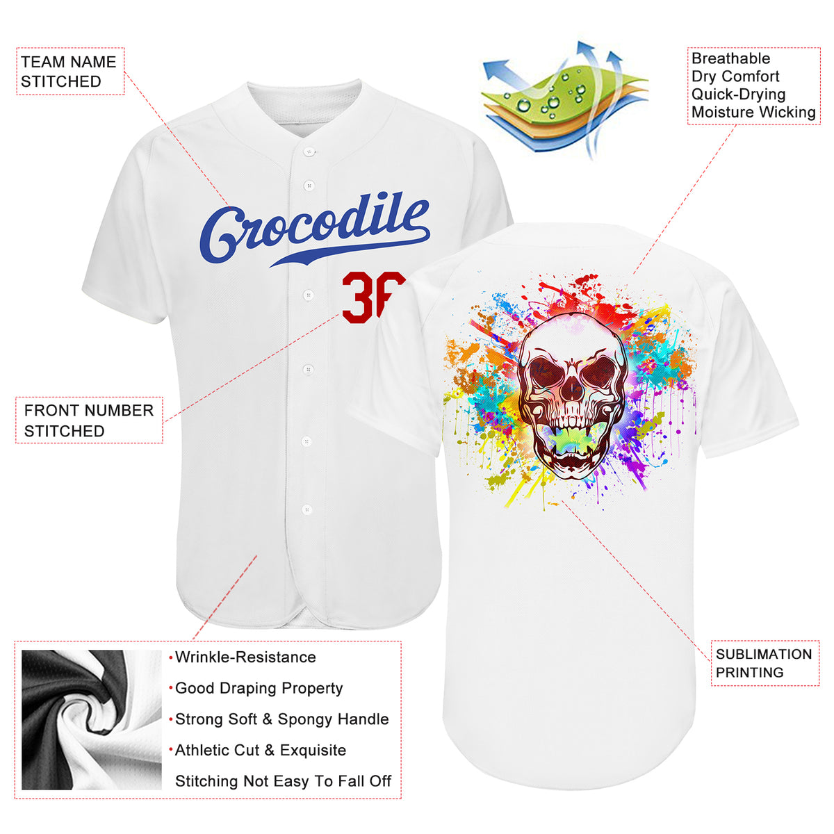 Cheap Custom Black White-Red Authentic Skull Fashion Baseball Jersey Free  Shipping – CustomJerseysPro