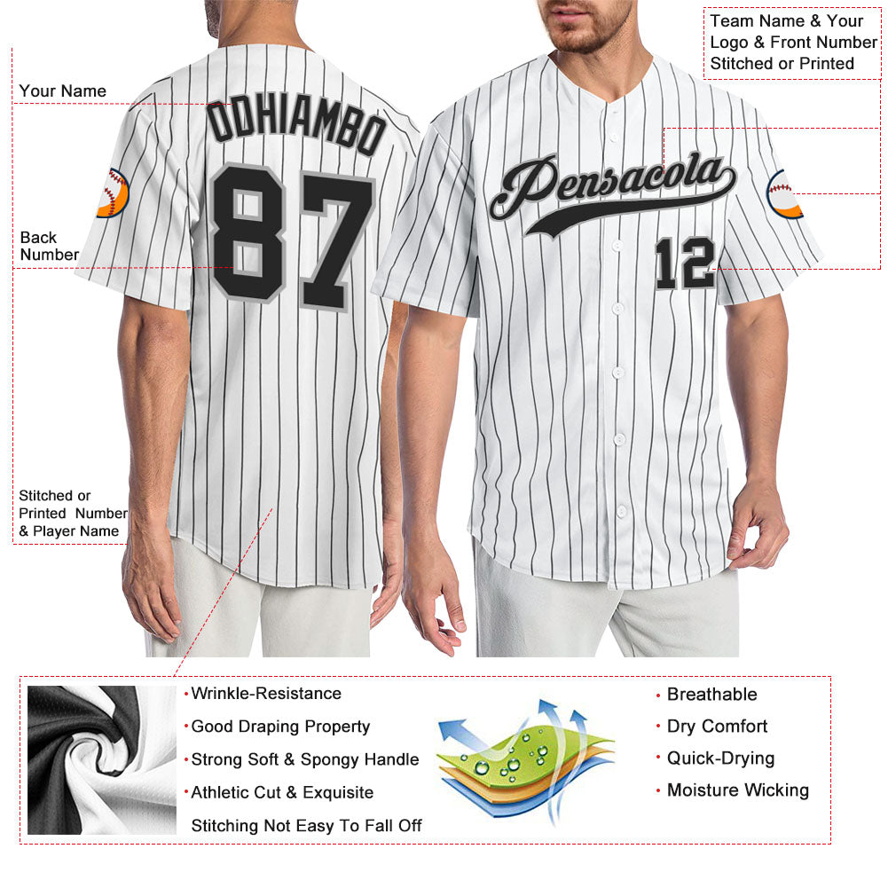 Cheap Custom White Black Pinstripe Black-Gray Authentic Baseball Jersey  Free Shipping – CustomJerseysPro