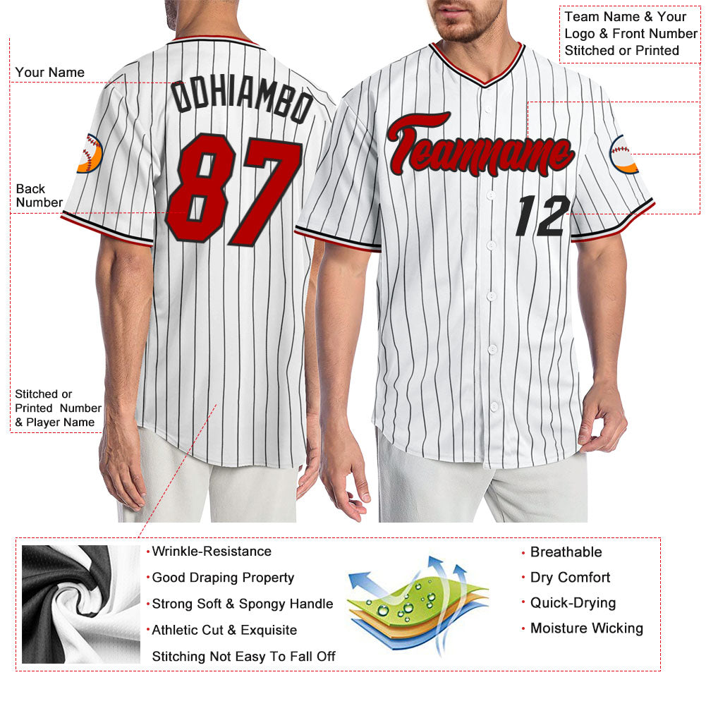 Cheap Custom White Black Pinstripe Red Authentic Baseball Jersey Free  Shipping – CustomJerseysPro