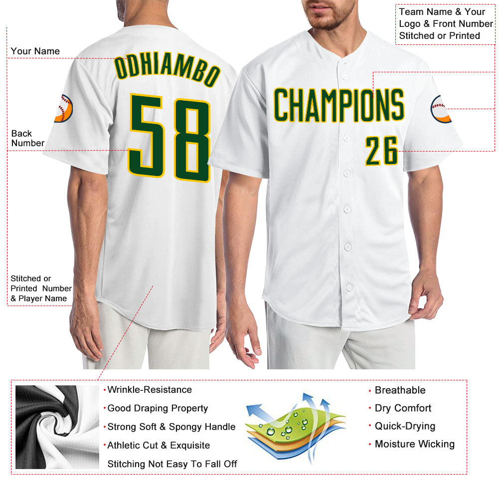 Cheap Custom Green White-Gold Authentic Baseball Jersey Free