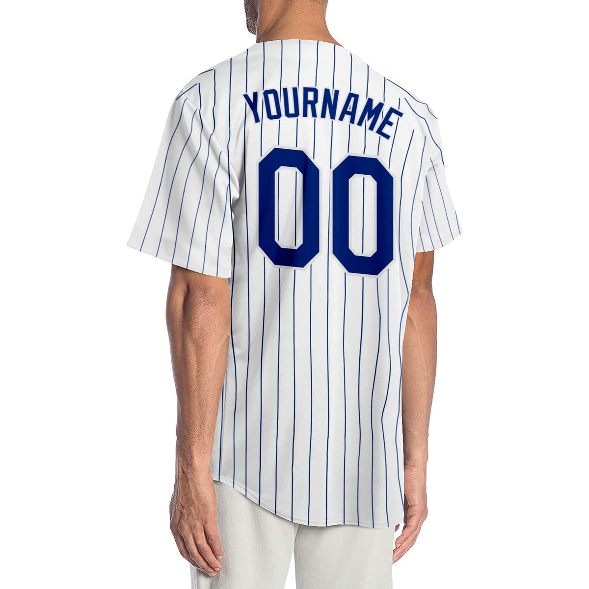 Custom Royal White Pinstripe Black Authentic Baseball Jersey