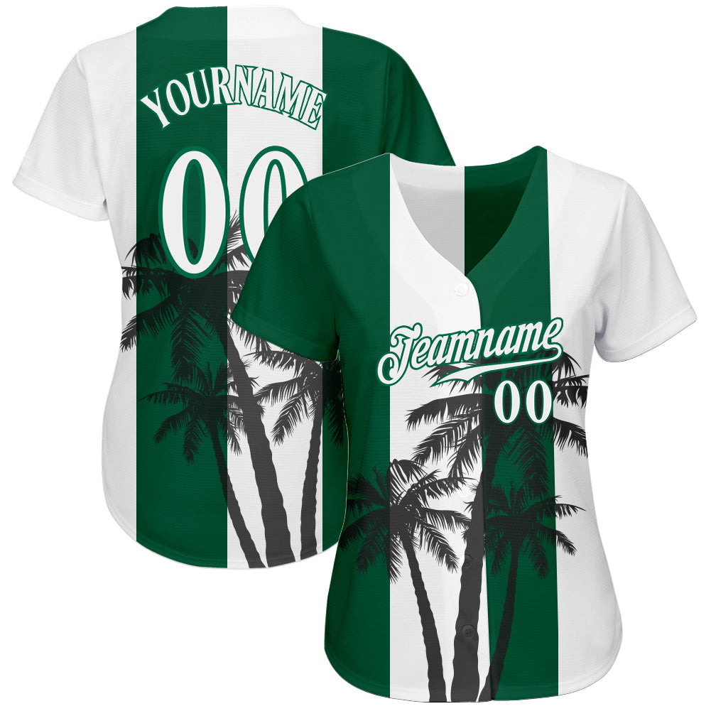 Custom White White-Kelly Green 3D Pattern Design Coconut Trees