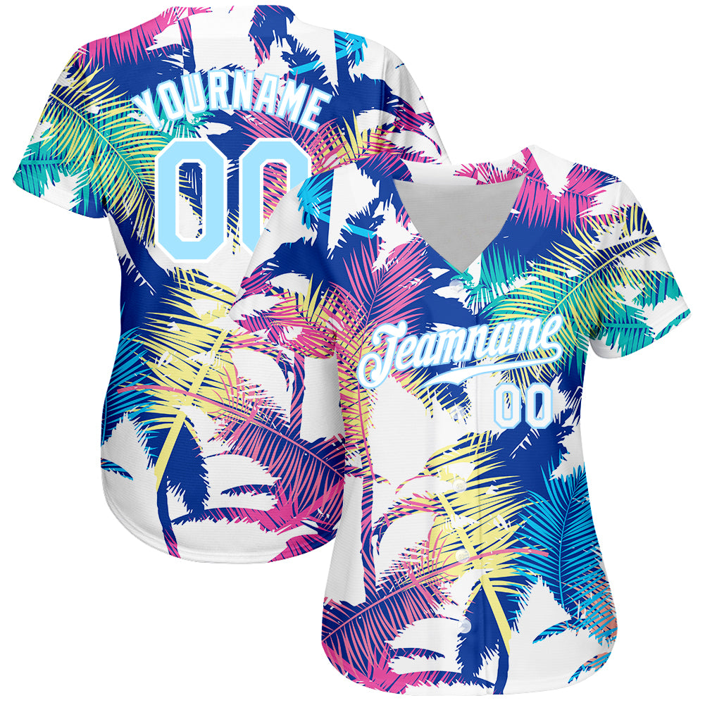 Custom White Neon Green-Black 3D Pattern Design Hawaii Palm Leaves and Lions Authentic Baseball Jersey Men's Size:3XL