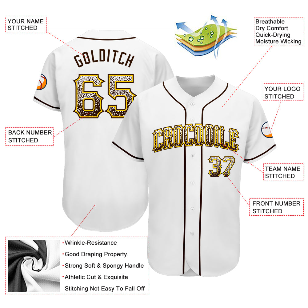 Custom Team White Baseball Authentic Brown Jersey Gold