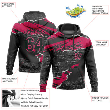 Custom Stitched Black Pink-White 3D Pattern Design Torn Paper Style Sports Pullover Sweatshirt Hoodie