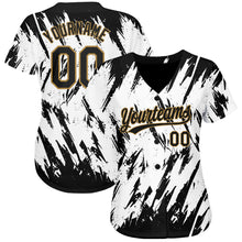 Load image into Gallery viewer, Custom White Black-Old Gold 3D Pattern Design Authentic Baseball Jersey
