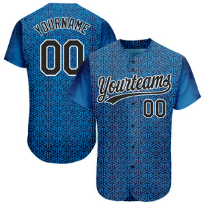 Custom Blue Black-White 3D Pattern Design Authentic Baseball Jersey