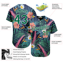 Charger l&#39;image dans la galerie, Custom Black Kelly Green-White 3D Pattern Design Hawaii Palm Leaves And Flowers Authentic Baseball Jersey
