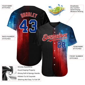 Custom Black Royal-Red 3D American Flag Fashion Authentic Baseball Jersey