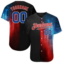 Load image into Gallery viewer, Custom Black Royal-Red 3D American Flag Fashion Authentic Baseball Jersey
