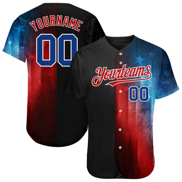 Custom Black Royal-Red 3D American Flag Fashion Authentic Baseball Jersey