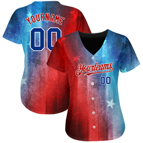 Custom Blue Red-White 3D American Flag Fashion Authentic Baseball Jersey  Discount