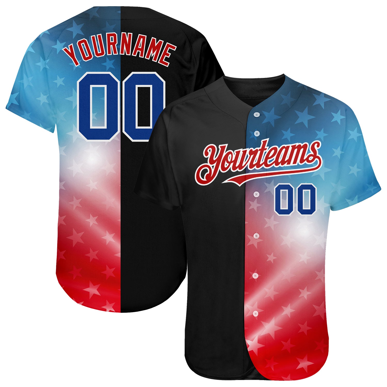 Custom White Royal-Red 3D American Flag Fashion Authentic Baseball