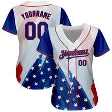 Load image into Gallery viewer, Custom White Royal-Red 3D American Flag Fashion Authentic Baseball Jersey
