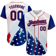 Load image into Gallery viewer, Custom White Royal-Red 3D American Flag Fashion Authentic Baseball Jersey
