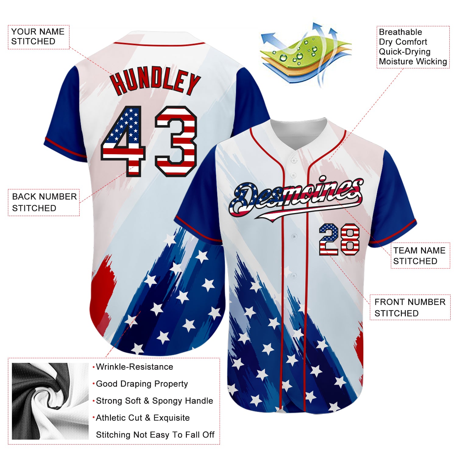 Cheap Custom Red White-Navy Authentic Fade Fashion Baseball Jersey
