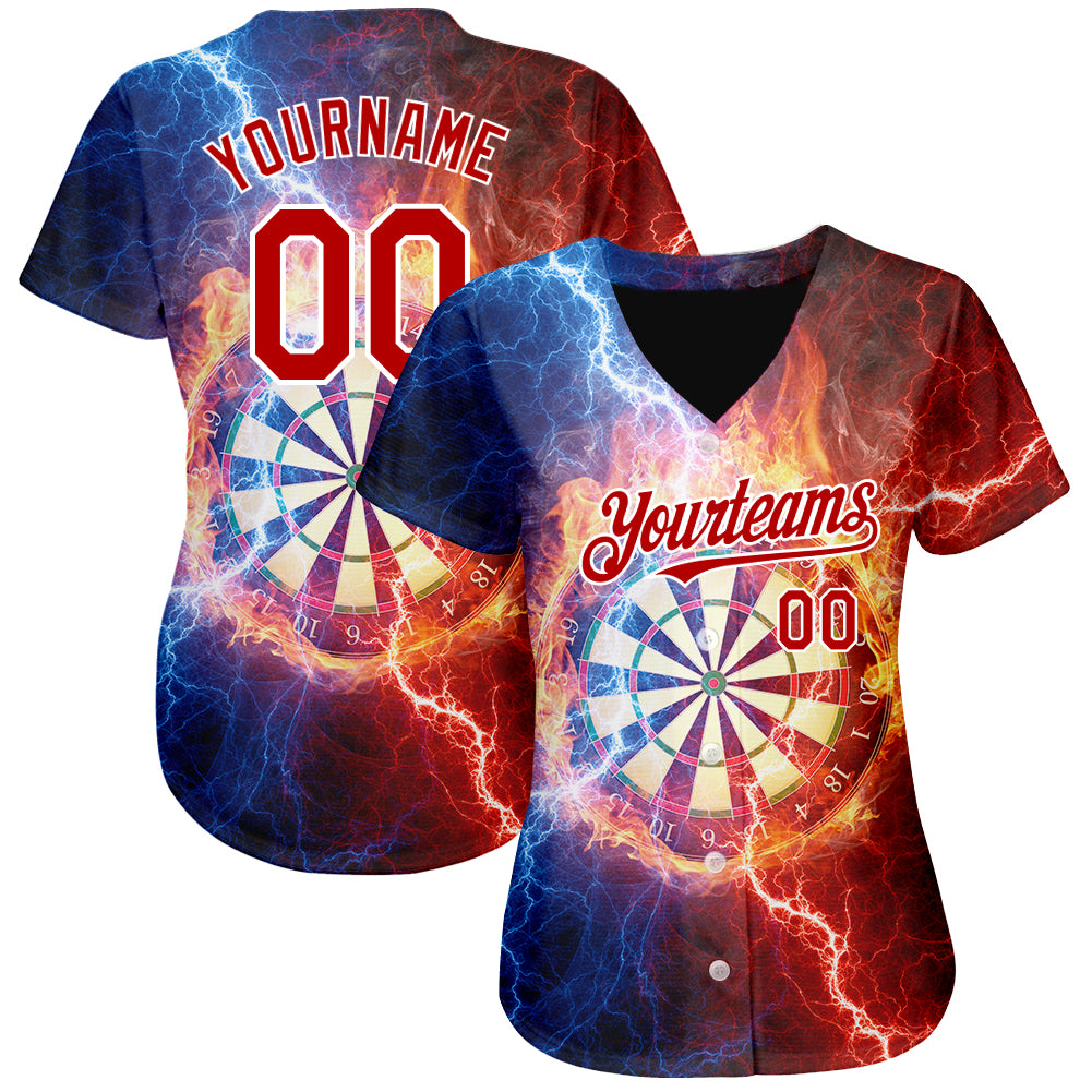 Custom Black Red-White 3D Pattern Design Lightning Flame Dart Board Authentic Baseball Jersey