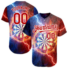 Load image into Gallery viewer, Custom Black Red-White 3D Pattern Design Lightning Flame Dart Board Authentic Baseball Jersey
