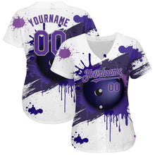 Load image into Gallery viewer, Custom White Purple-Gray 3D Pattern Design Bowling Ball Authentic Baseball Jersey
