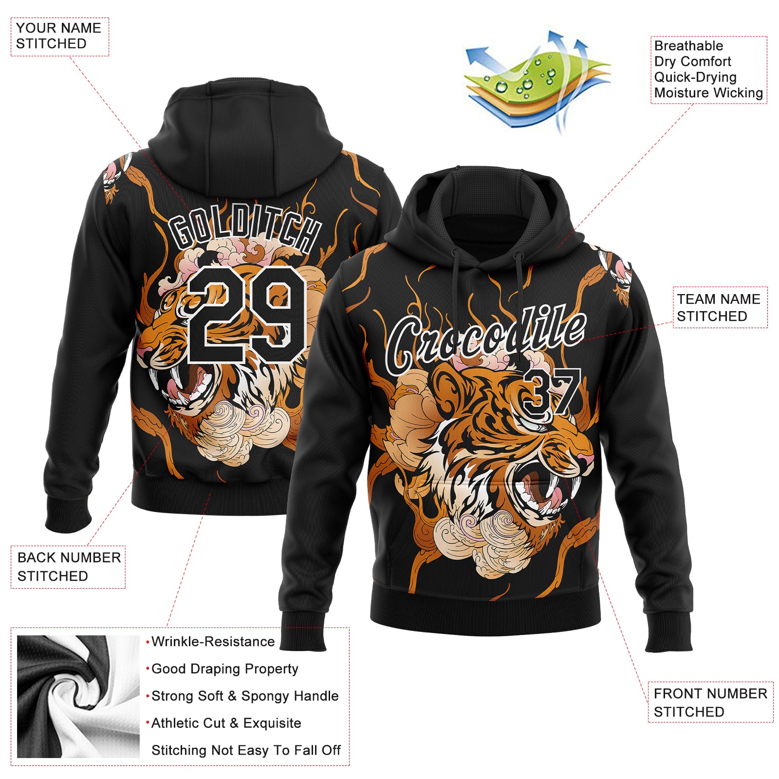 Custom Orange Orange-Black 3D Pattern Design Tiger Authentic Baseball Jersey Women's Size:3XL