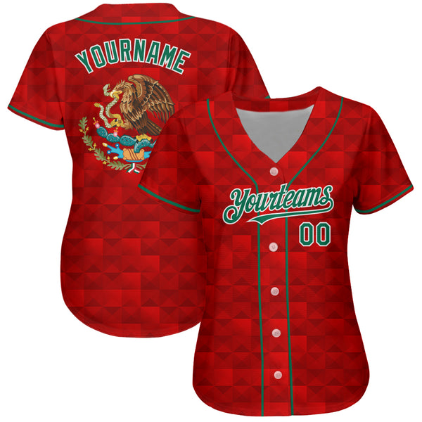 Custom White Kelly Green-Red Authentic Mexico Baseball Jersey Discount